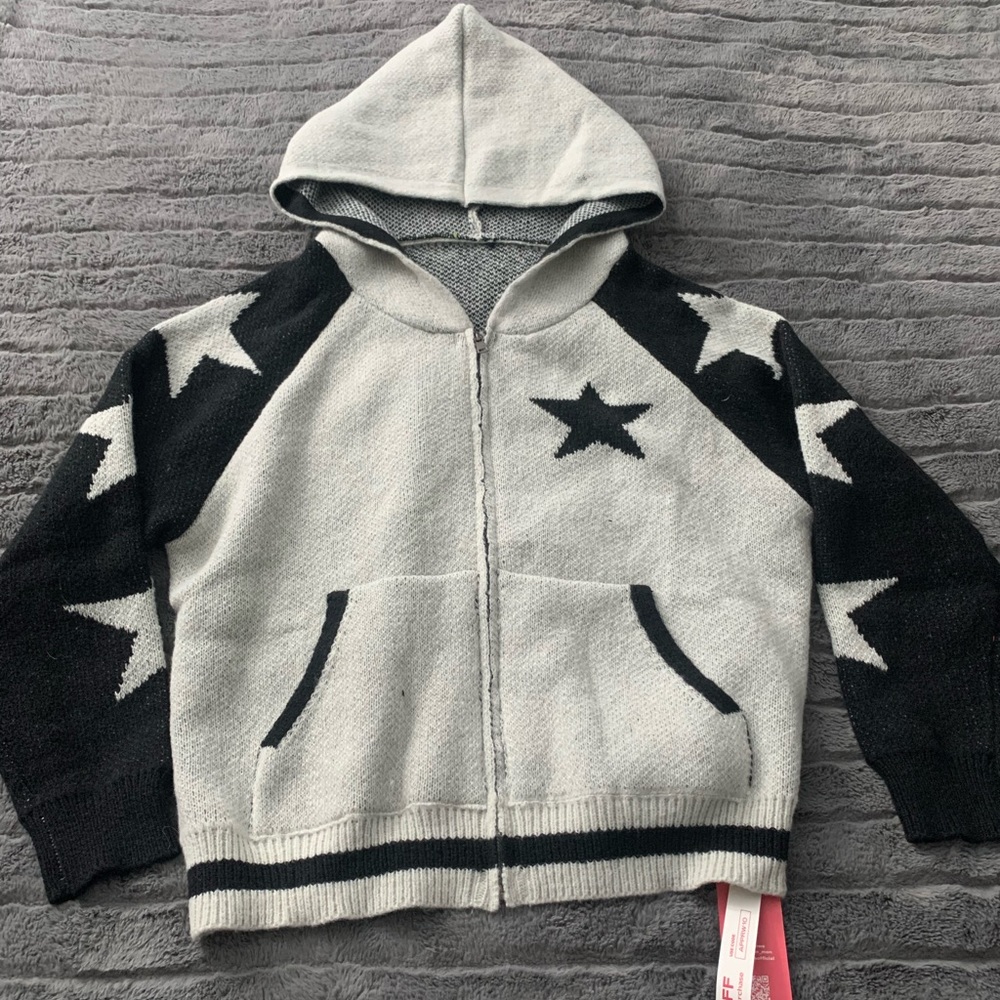 ROMWE Grey and black star zip up Hoodie